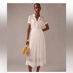 J Crew Elena Shirtdress in Chiffon Womens White